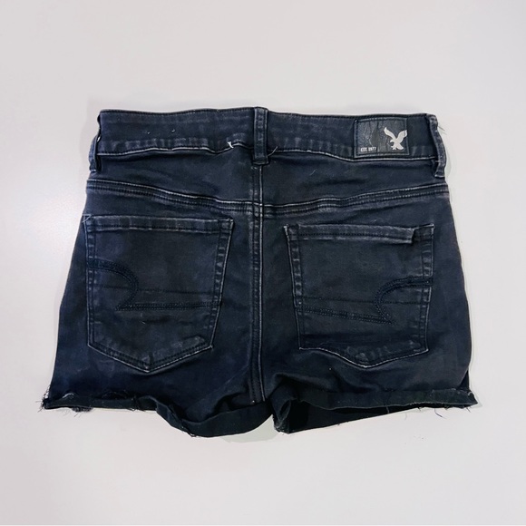 American Eagle Black High Rise Waisted Cuffed Shortie Jean Denim Shorts - Picture 4 of 11